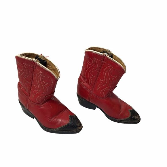 Vintage Toddler Boots 4 1/2D Red And Black made In USA - Picture 3 of 10